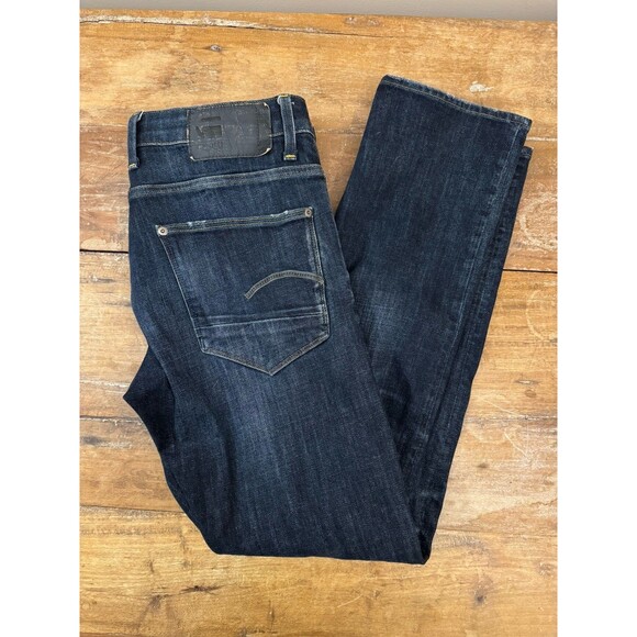 G Star Raw Jeans Mens W34 L32 Blue Whiskering Revend Straight - Picture 1 of 9